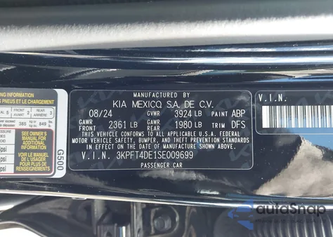 2025 Kia K4 Lxs z USA, uszkodzony, nr VIN 3KPFT4DE1SE009699